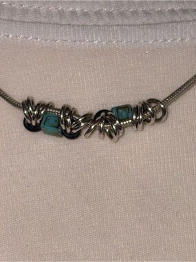 Sterling-Style Silver Necklace with Turquoise Beads
